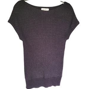 Calvin Klein Purple Metallic Wool Blend Cap Sleeve Tunic Sweater Blouse Size XS